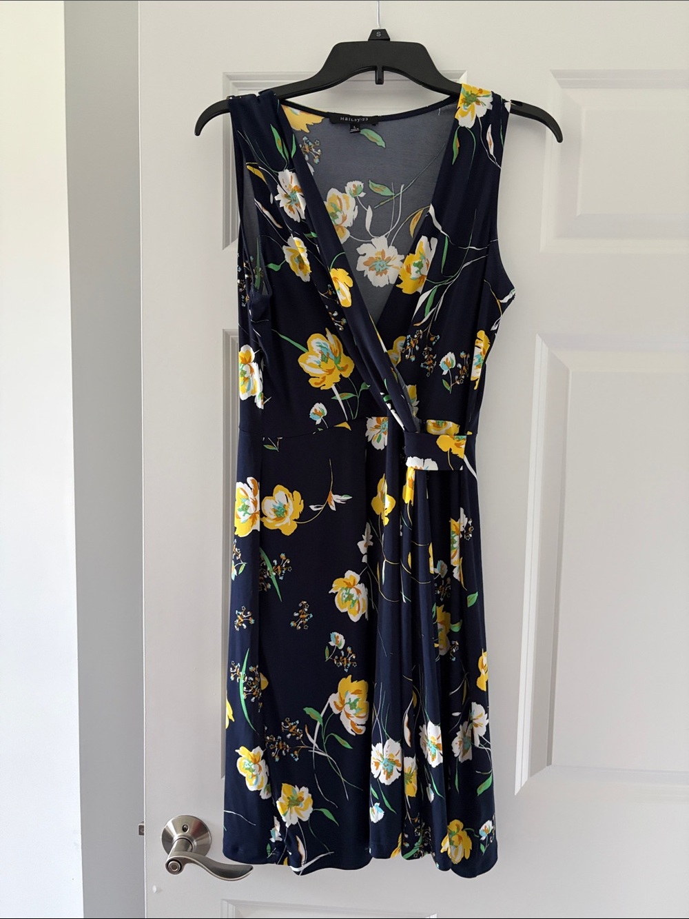 Sleeveless Navy Floral Dress with Yellow Blooms